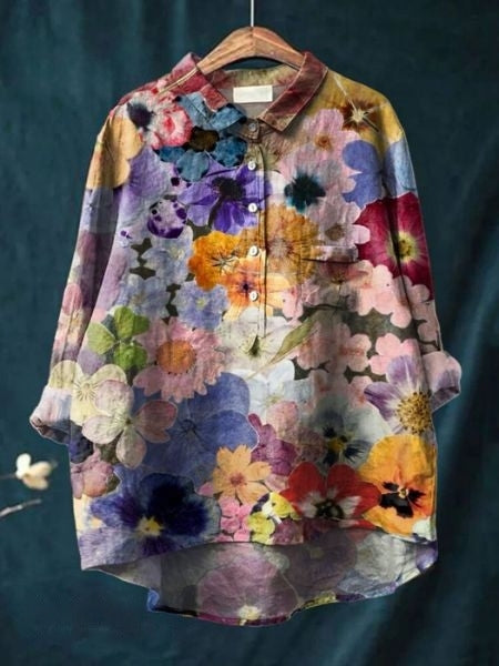 Leonie | Damen Blumen Bluse Mit Knopfleiste Und Tasche