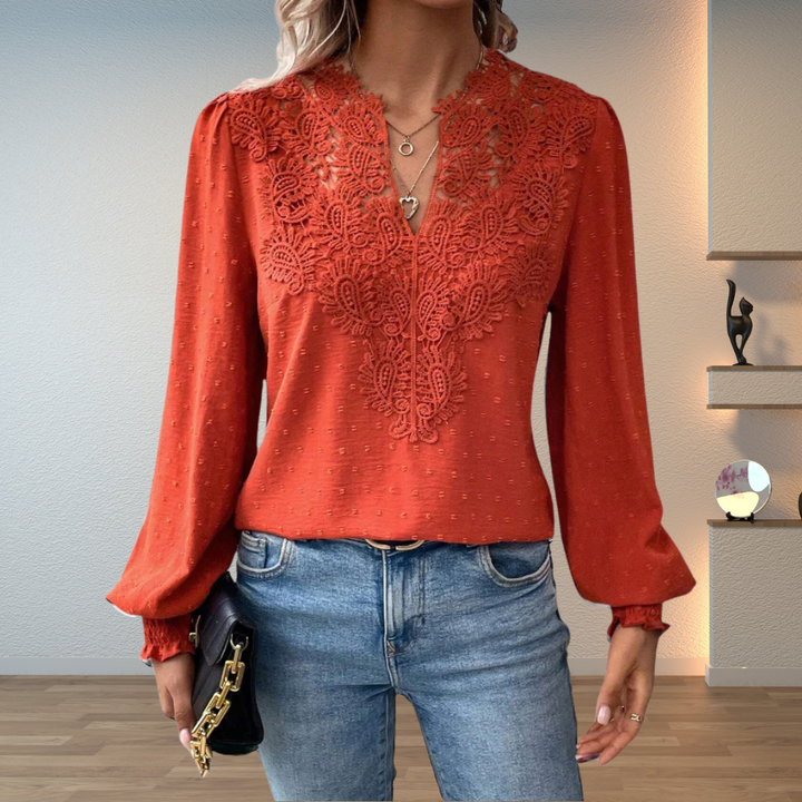 Isabella | Damen V Ausschnitt Langarm Bluse Mit Floralen Details