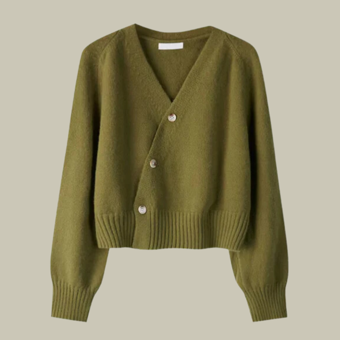 Marion | Damen Weiche Merinowoll-Strickjacke mit V-Ausschnitt und Knöpfen