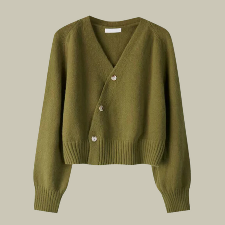 Marion | Damen Weiche Merinowoll-Strickjacke mit V-Ausschnitt und Knöpfen
