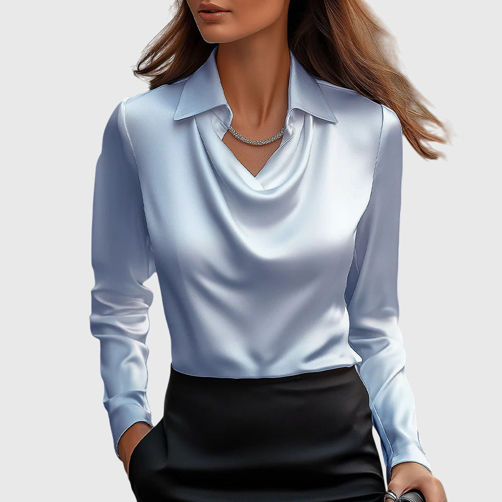 Emma | Damen Wasserfallkragen Langarm Top