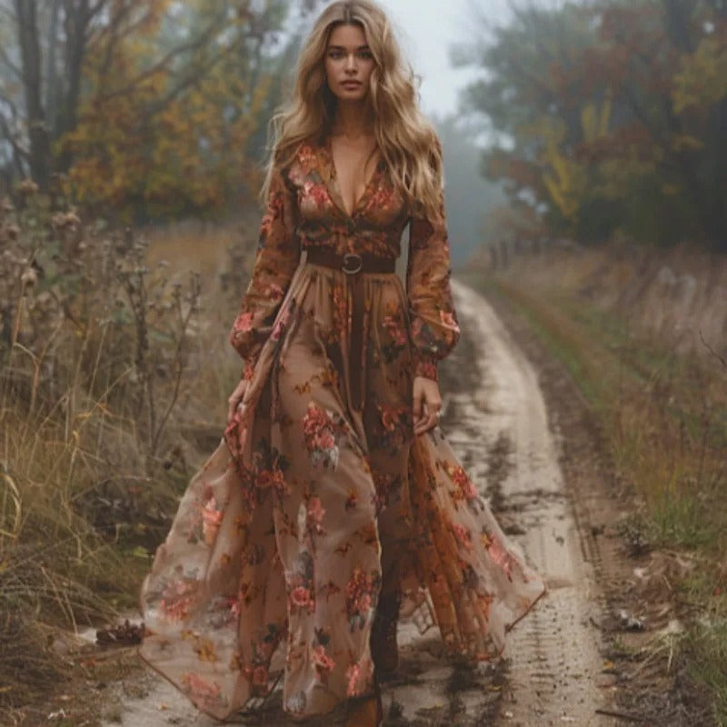 Daniela | Damen Boho Maxi-Kleid mit Rüschen