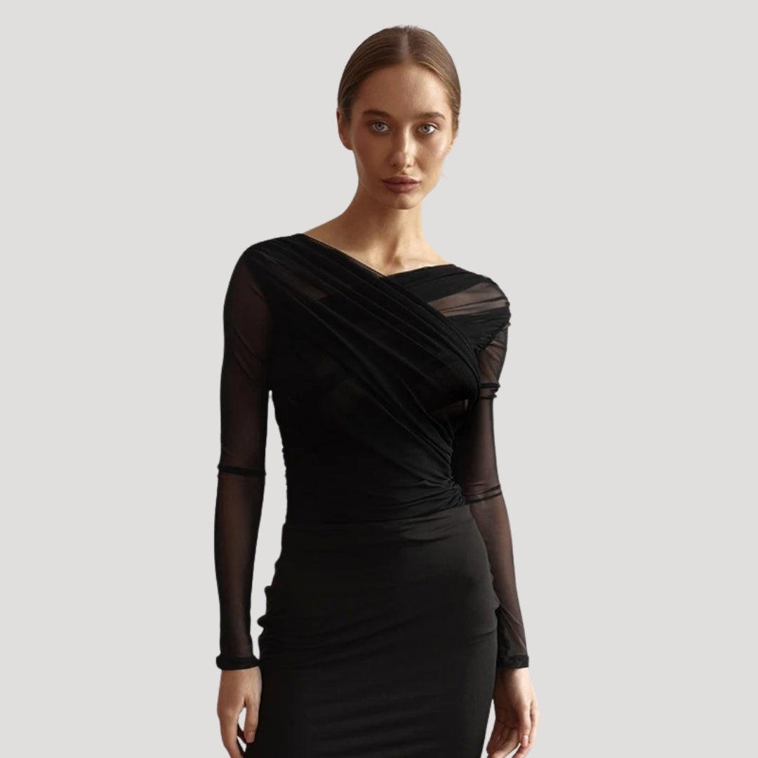 Sabina | Damen Frühlings Transparentes Wickel-Oberteil mit Langarm