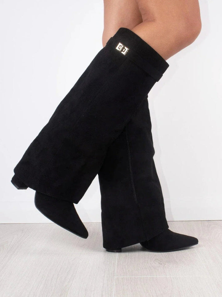 Angela | Damen Schlagstiefel über dem Knie mit Reißverschluss