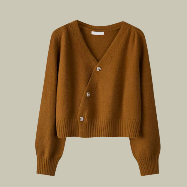 Marion | Damen Weiche Merinowoll-Strickjacke mit V-Ausschnitt und Knöpfen