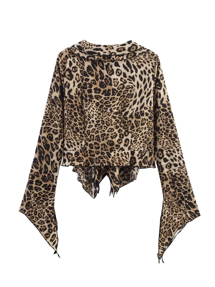 Eva | Damen Sommer Leopardenbluse Mit Rüschenkragen
