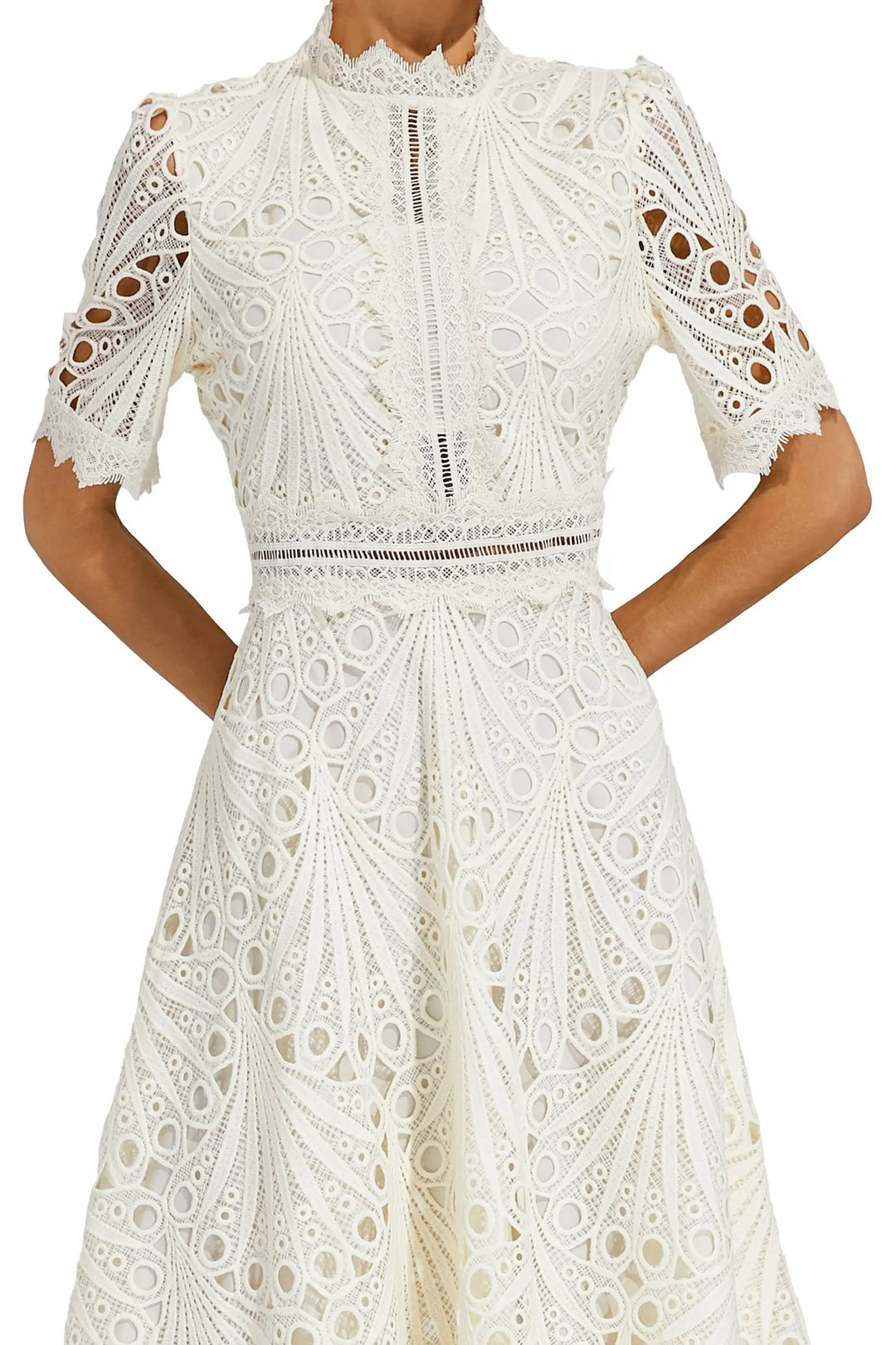 Jasmin | Damen Schickes Spitzen Midi Kleid