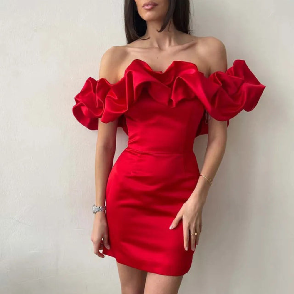 Karin | Damen Rüschen Mini Kleid für Hochzeitsgäste