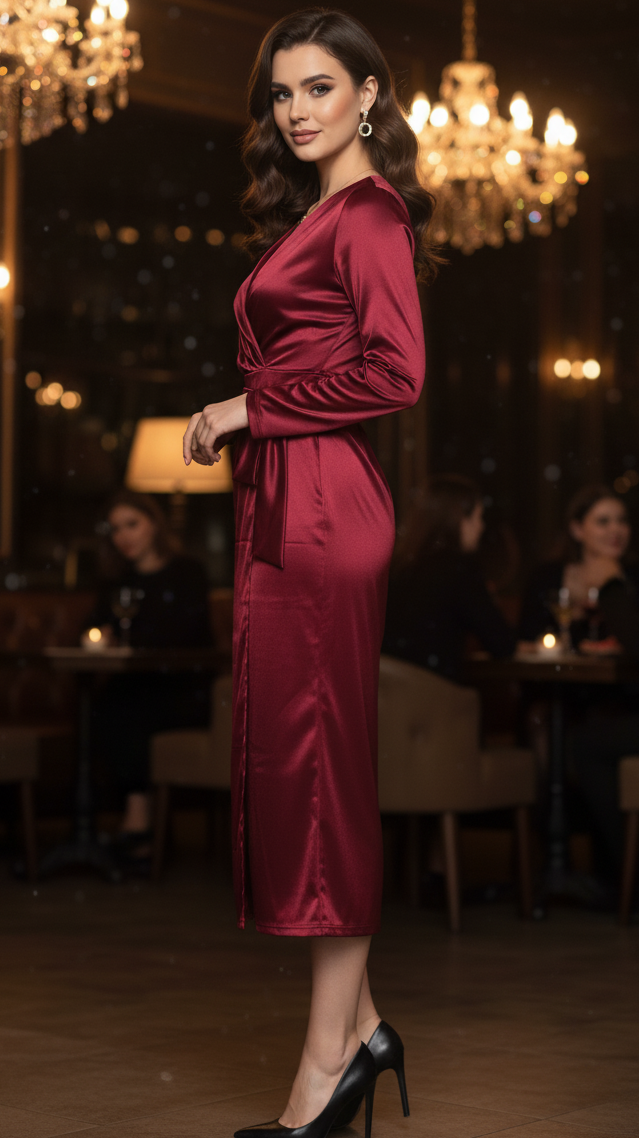 Jasmin | Damen Frühlings-Wickel-Abend-Midikleid