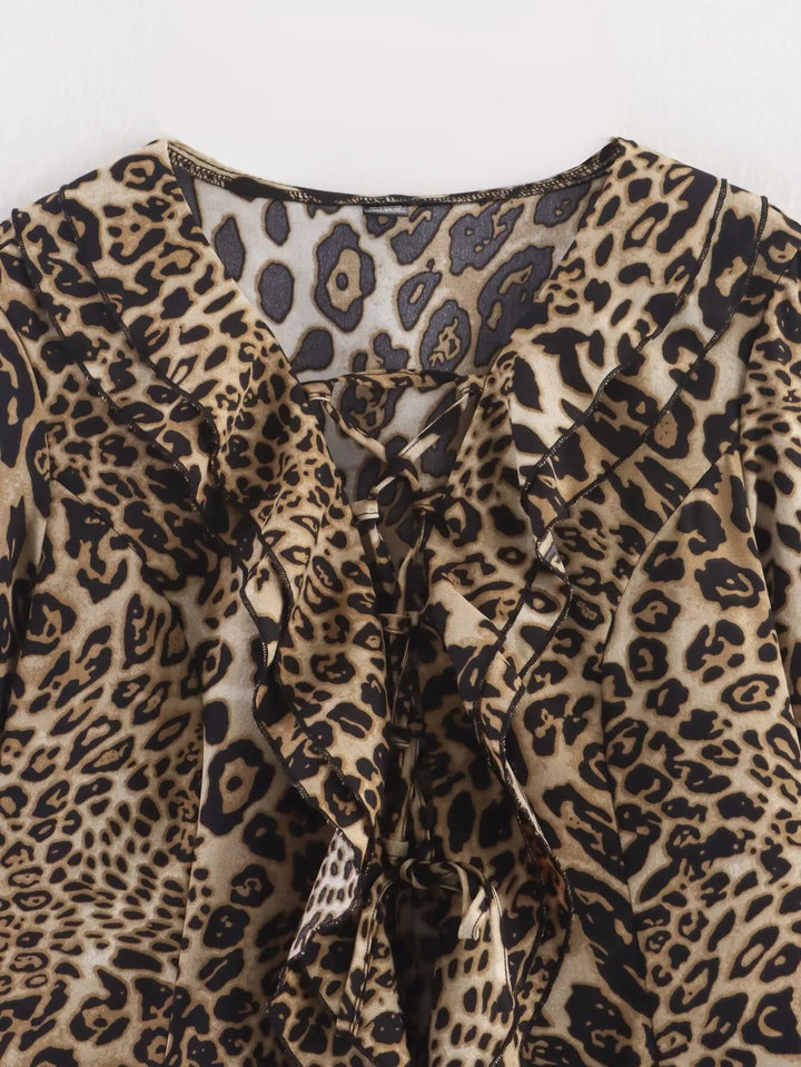 Eva | Damen Sommer Leopardenbluse Mit Rüschenkragen
