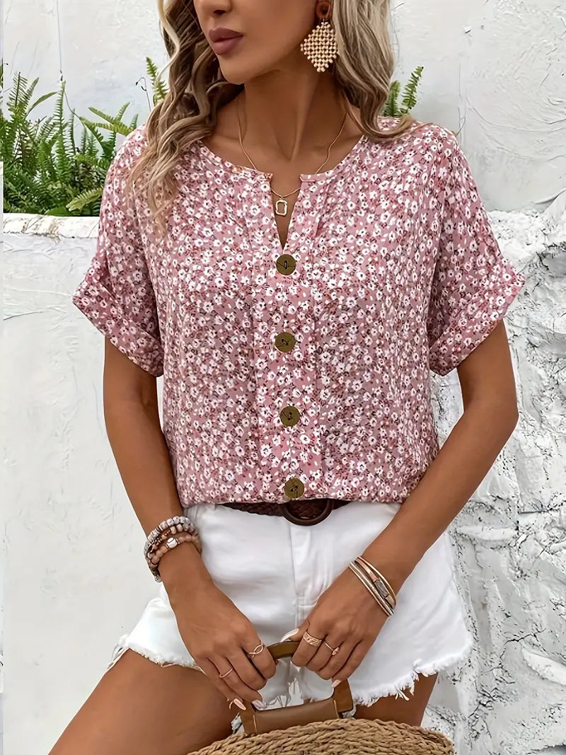 Magdalena | Lässige Florale Sommerbluse mit Knopfleiste
