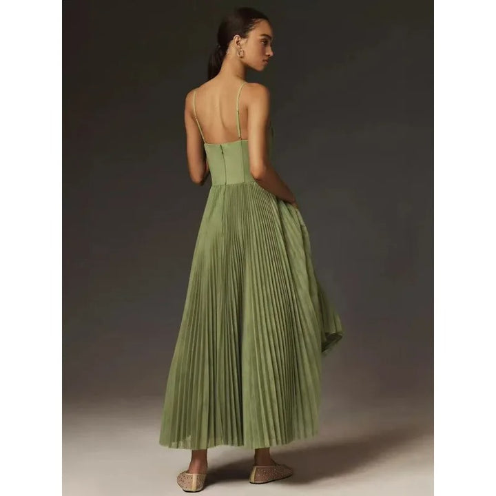 Leonie | Damen Plissee Midi-Slip-Kleid mit Bustier-Korsett