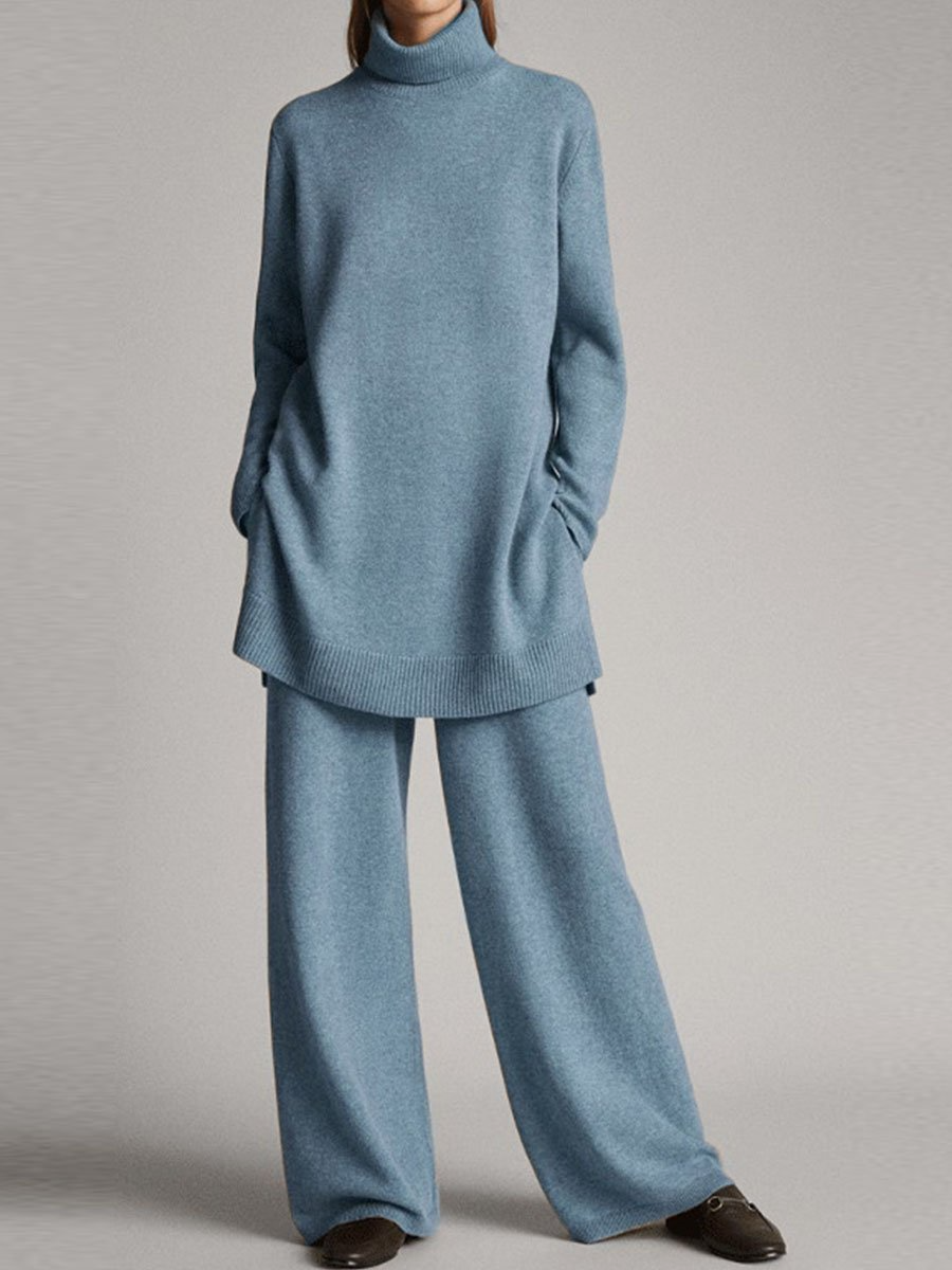 Isabella | Damen Rollkragenpullover- und Weitbein-Hosen-Set
