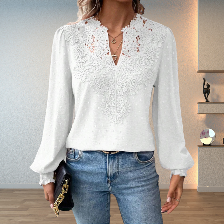 Isabella | Damen V Ausschnitt Langarm Bluse Mit Floralen Details