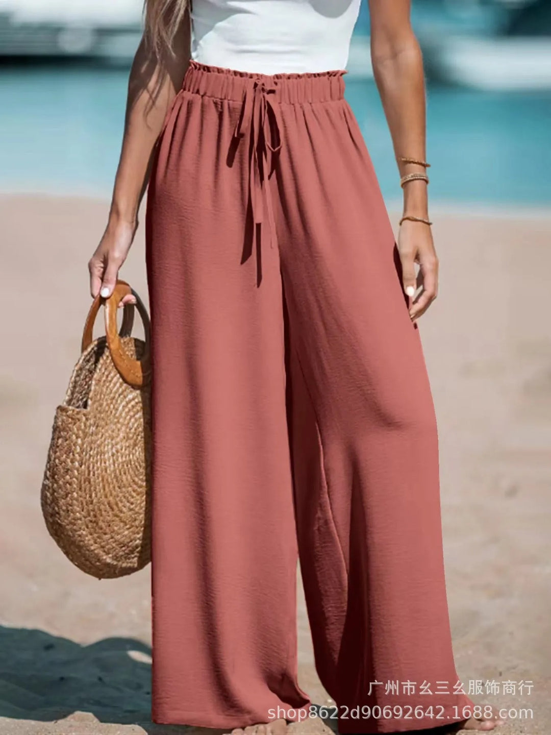 Doris | Damen Palazzohose mit Bindegürtel und Weiten Beinen