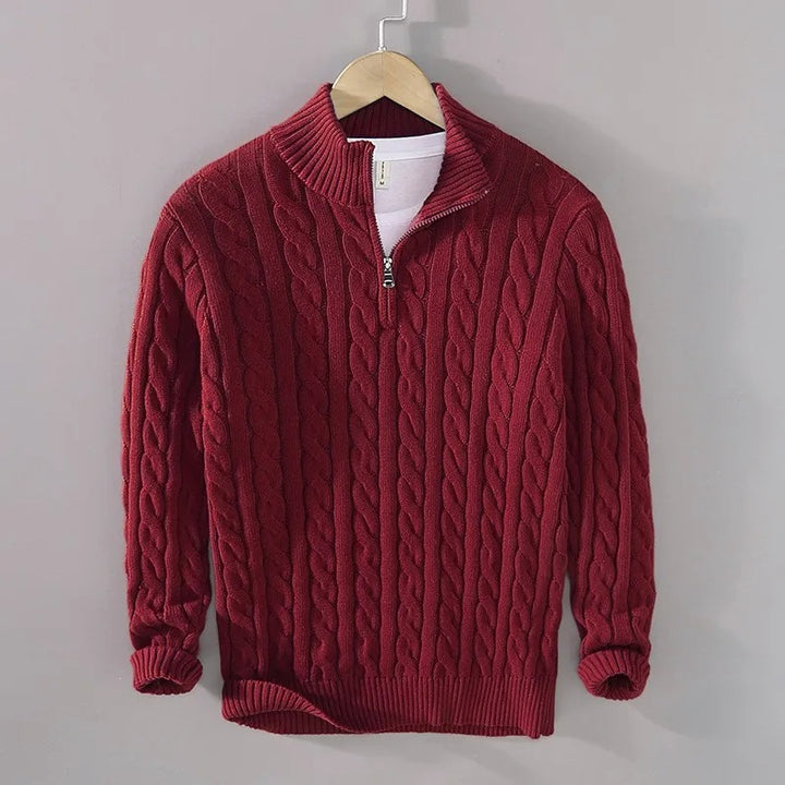 Florian | Herren Zopfstrick-Troyer Pullover mit Reißverschlusskragen