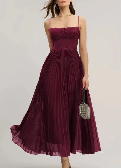 Leonie | Damen Plissee Midi-Slip-Kleid mit Bustier-Korsett