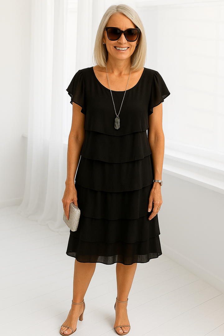 Hanna | Damen Midikleid für besondere Anlässe mit Lagen und Rüschen