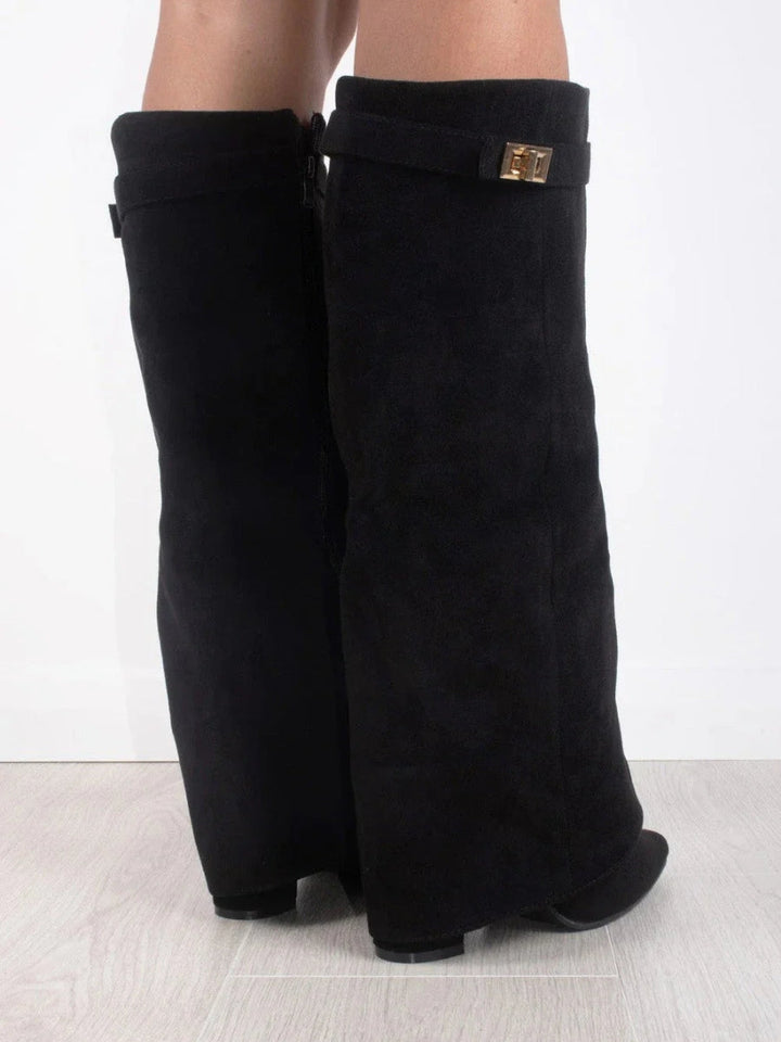 Angela | Damen Schlagstiefel über dem Knie mit Reißverschluss