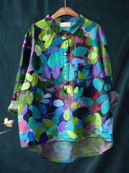 Leonie | Damen Blumen Bluse Mit Knopfleiste Und Tasche