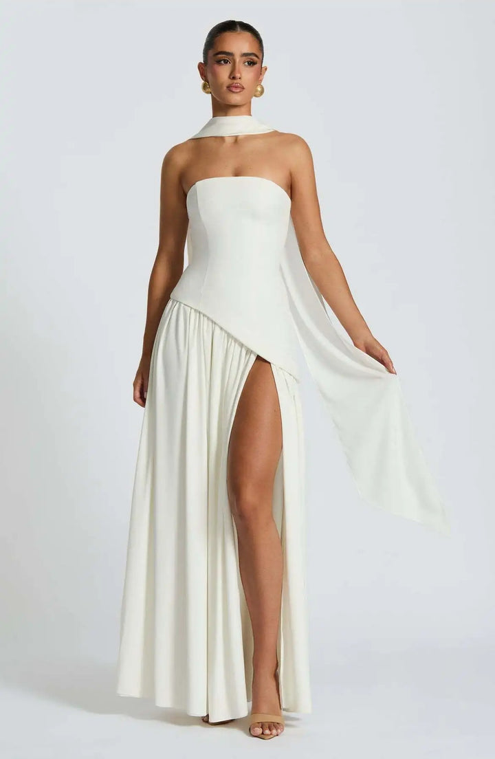 Elfriede | Brautmutterkleid ärmelloses A-Linien Maxi-Abendkleid mit Beinschlitz