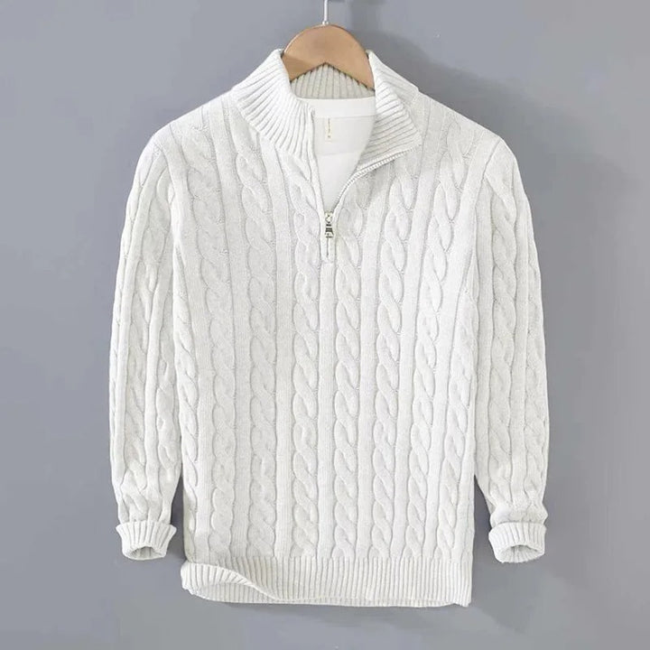 Florian | Herren Zopfstrick-Troyer Pullover mit Reißverschlusskragen