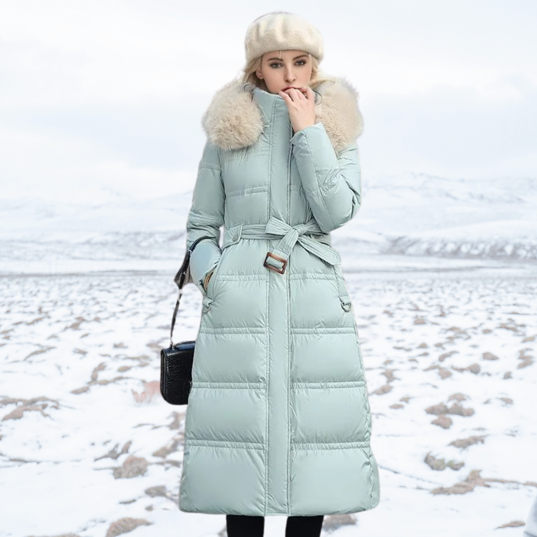 Karin | Damen Schicker Steppmantel mit Gürtel und Kapuze