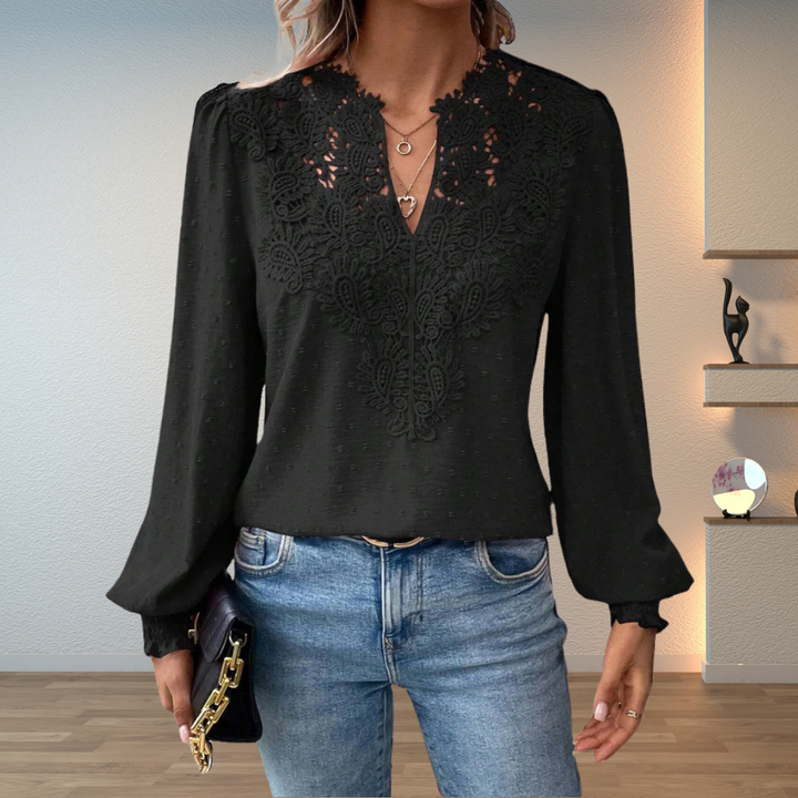 Isabella | Damen V Ausschnitt Langarm Bluse Mit Floralen Details