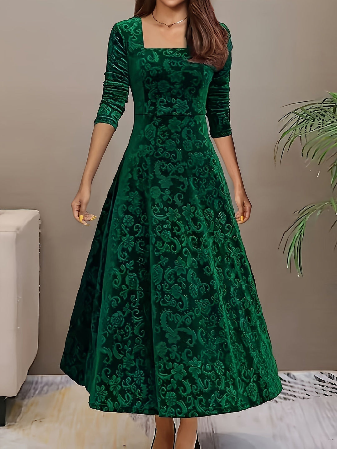 Karin | Damen florales Samt-Kleid für formelle Anlässe