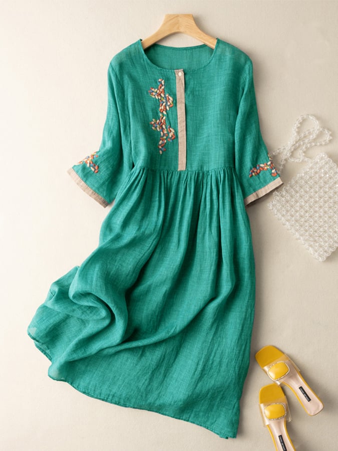 Marie | Damen Sommer Besticktes Ethnisches Midi Kleid