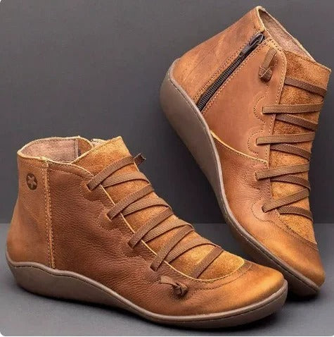 Frieda | Stiefel Damen Schnürung Leder Knöchelhohe Boots mit Reißverschluss