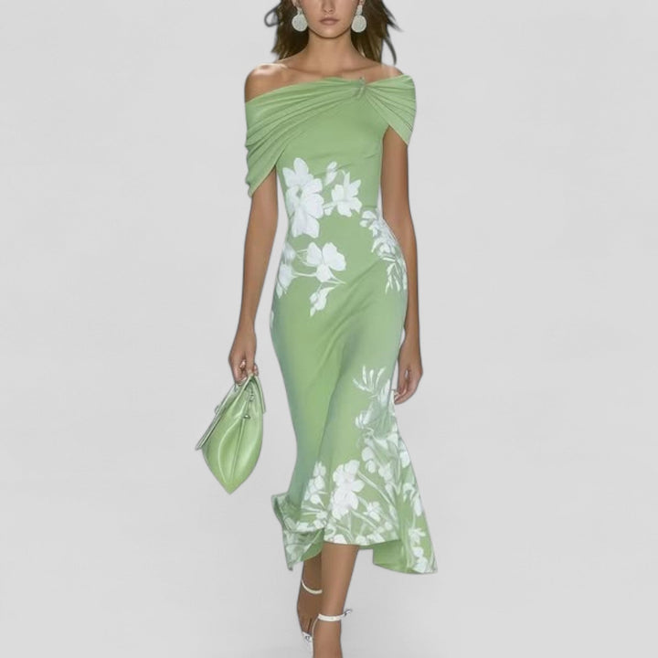 Anna | Damen Blumen Off-Shoulder Midi Kleid