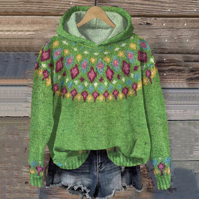 Carolin | Damen Winter-Strickhoodie mit Muster
