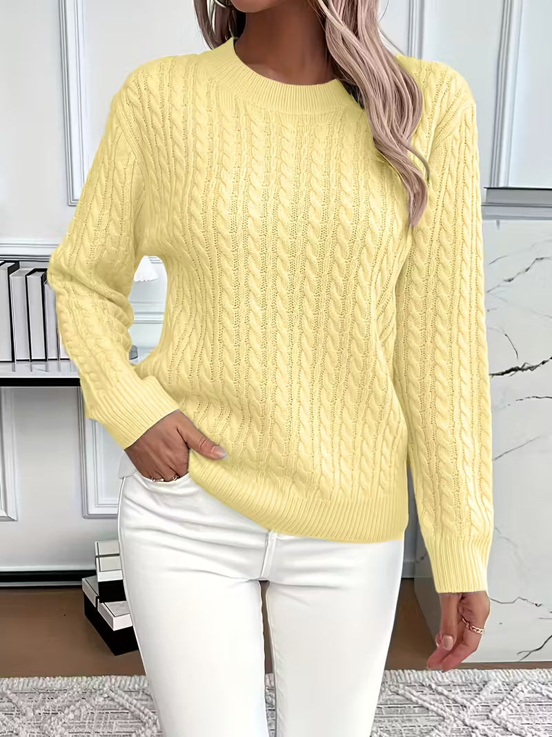 Doris | Damen Gemütlicher Winter-Zopfmuster-Strickpullover