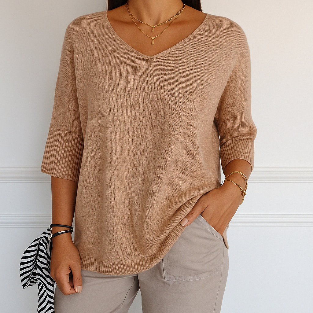 Franziska | Damen Pullover mit V-Ausschnitt und Kurzarm