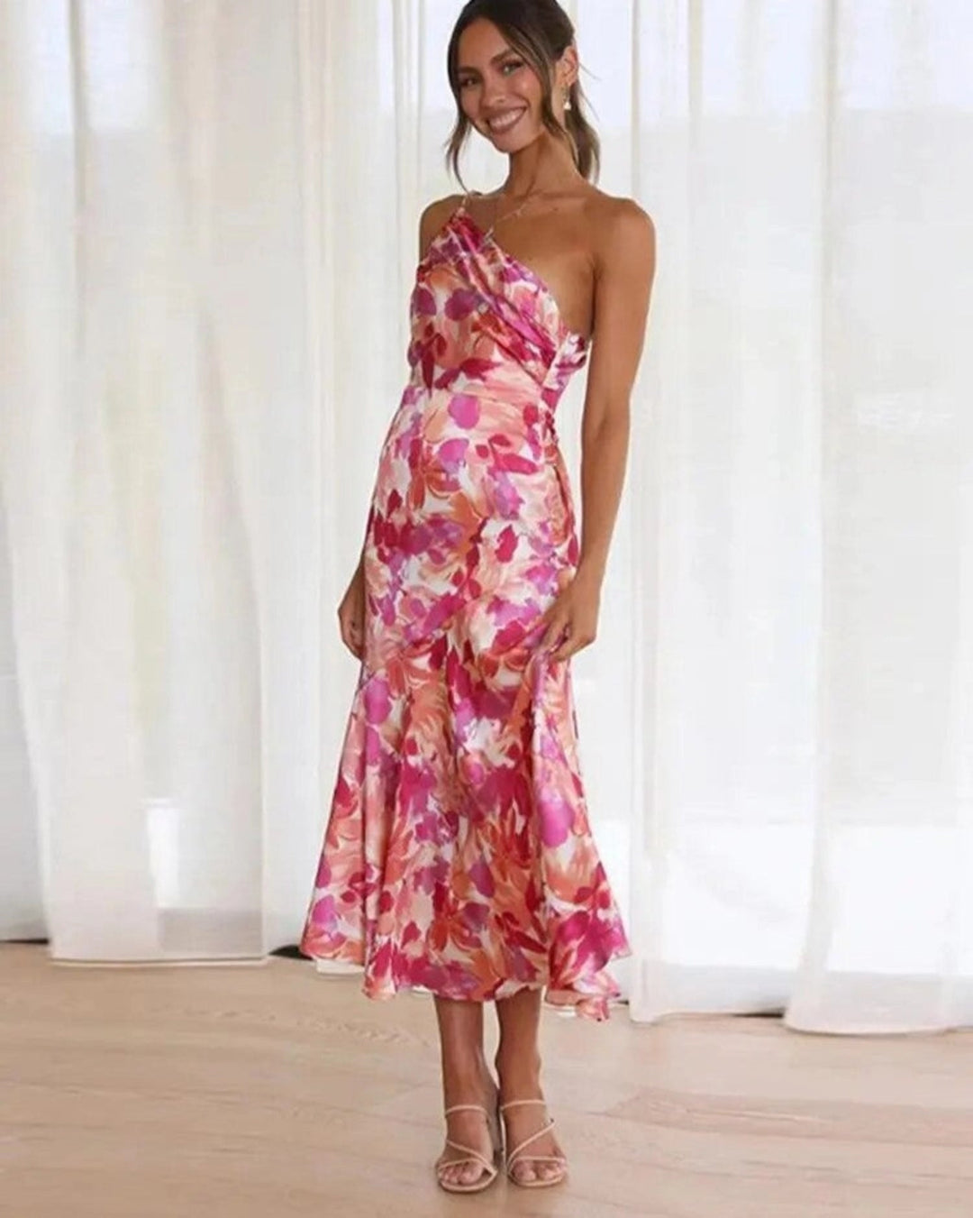 Eva | Damen Sommer Maxikleid mit Asymmetrischem Schnitt und Blumenmuster