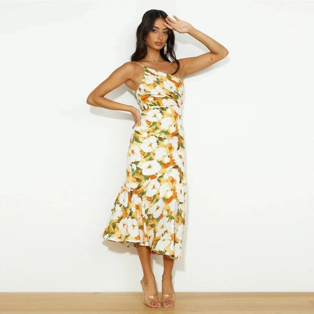 Eva | Damen Sommer Maxikleid mit Asymmetrischem Schnitt und Blumenmuster