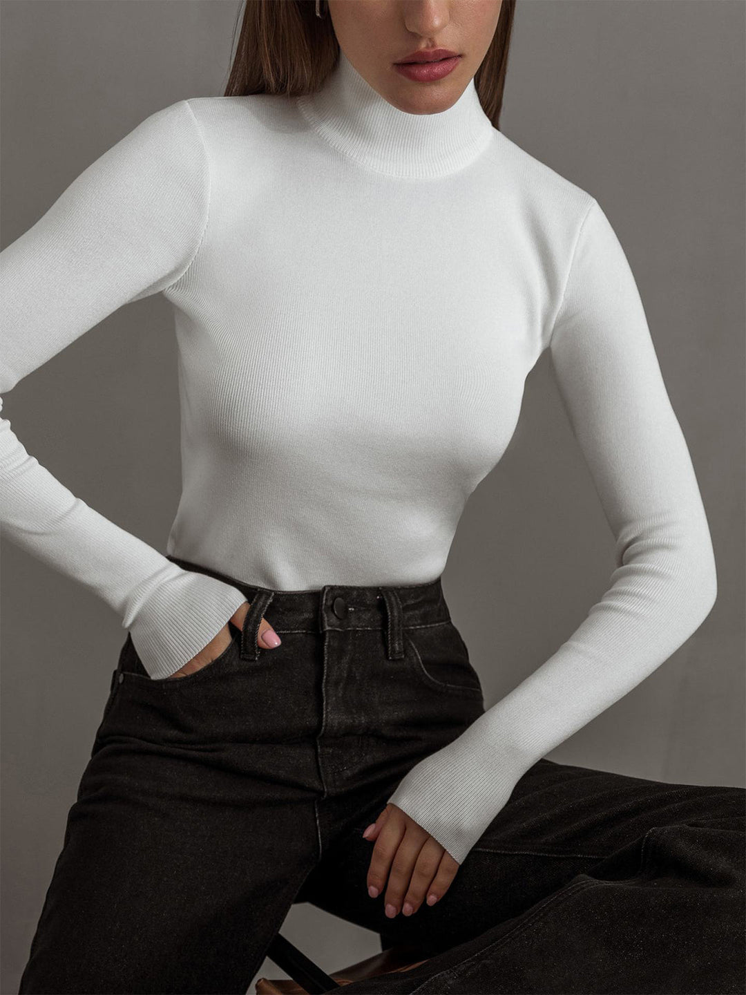 Edith | Damen Frühlings Bequemes Mock-Neck Top