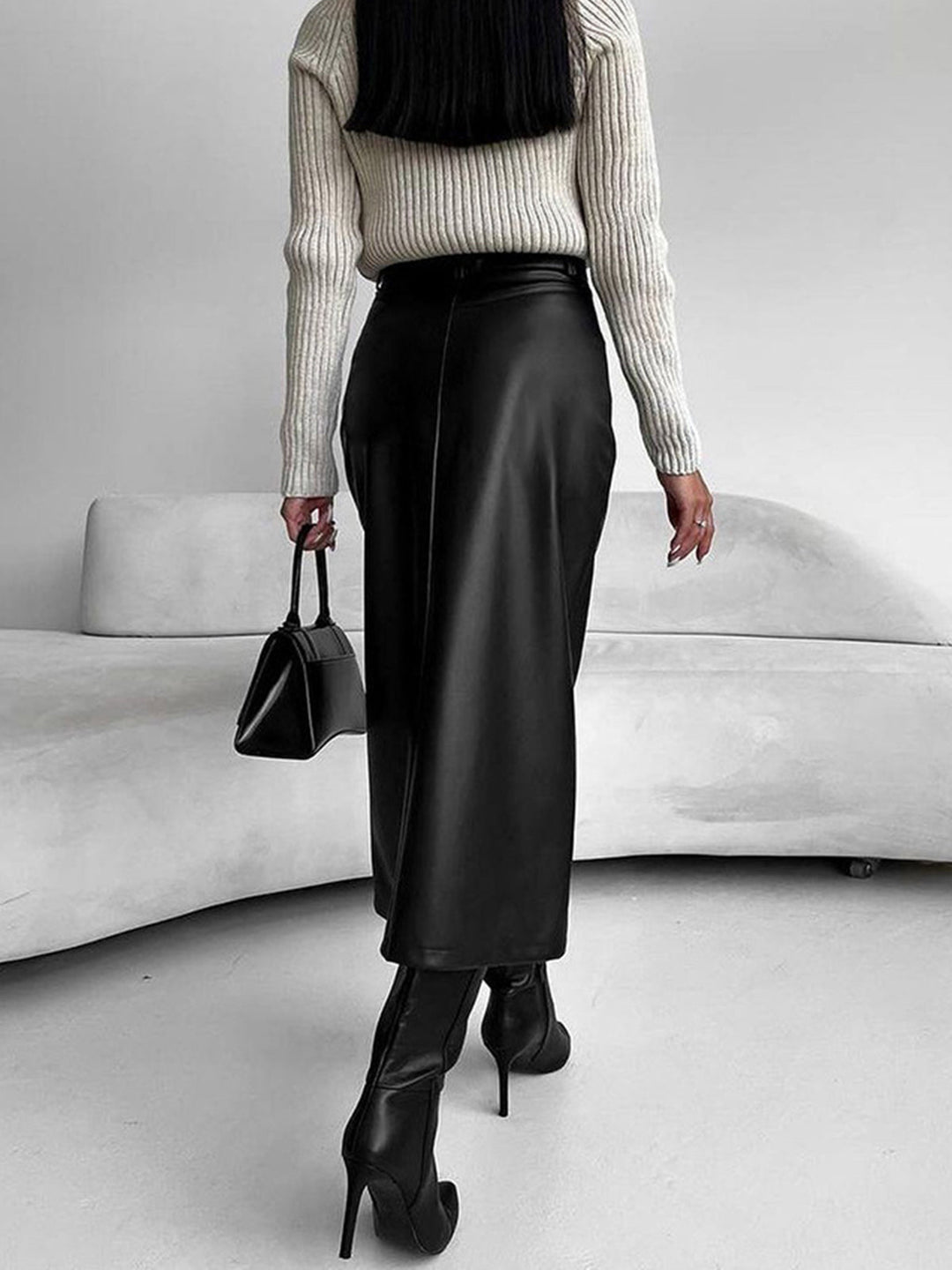 Claudia | Damen Eleganter Midi Rock Mit Hohem Schlitz