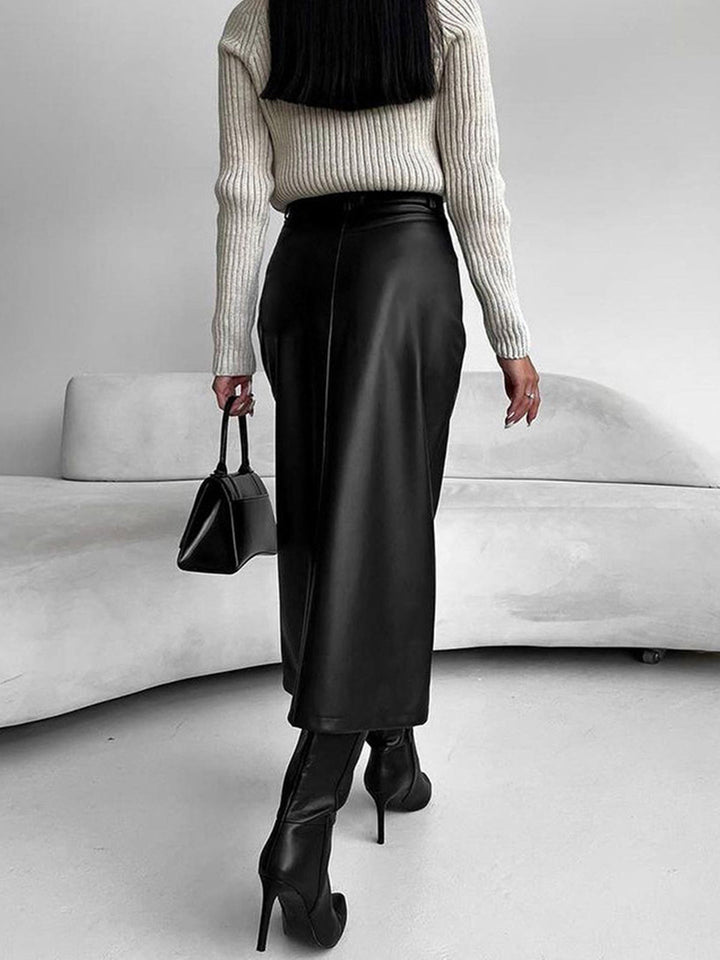 Claudia | Damen Eleganter Midi Rock Mit Hohem Schlitz