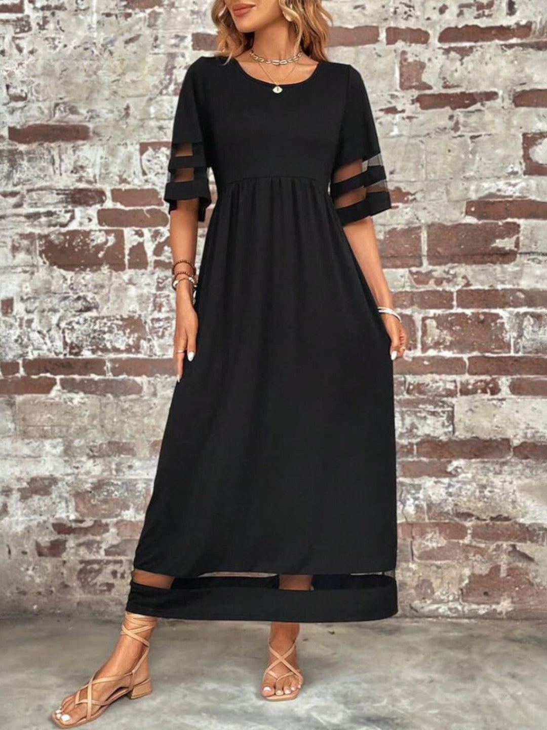 Laura | Damen Elegantes Maxi Kleid Mit Transparenten Einsätzen