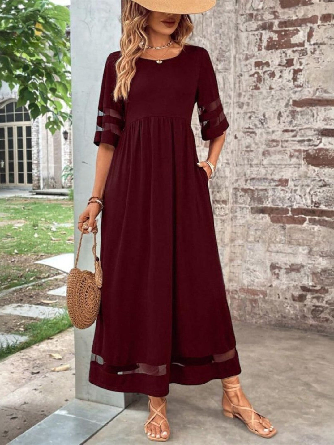 Laura | Damen Elegantes Maxi Kleid Mit Transparenten Einsätzen