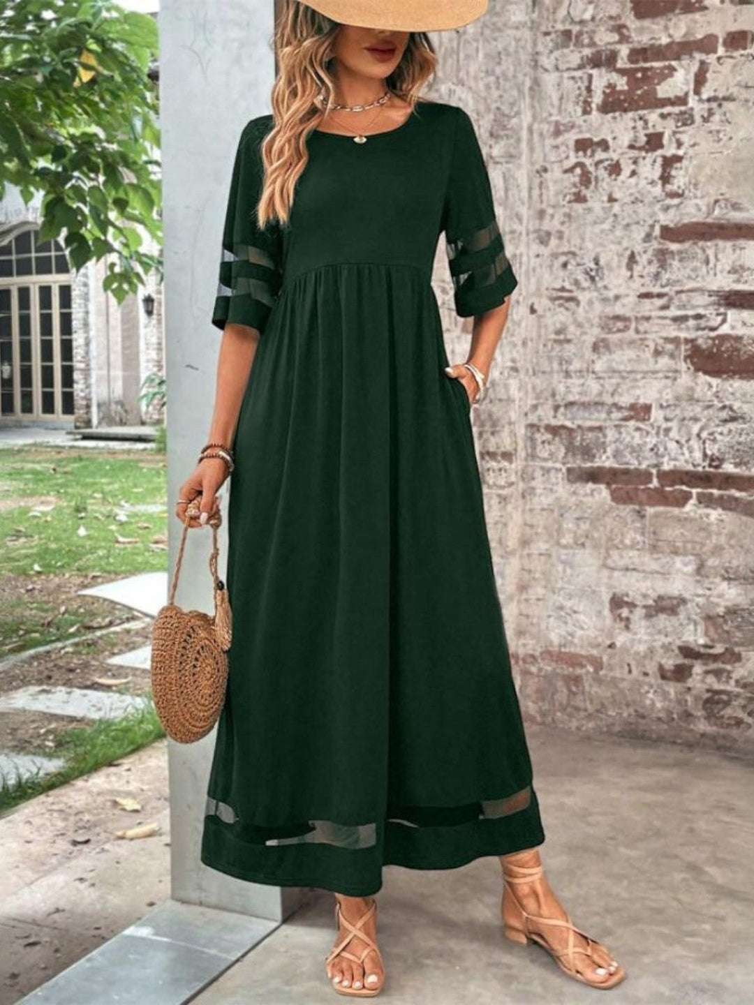 Laura | Damen Elegantes Maxi Kleid Mit Transparenten Einsätzen