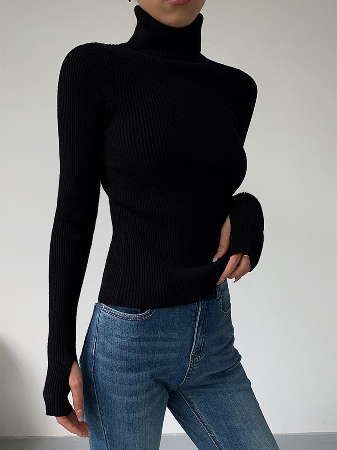 Ruby | Damen Minimalistisches Schlankes Rollkragen Top