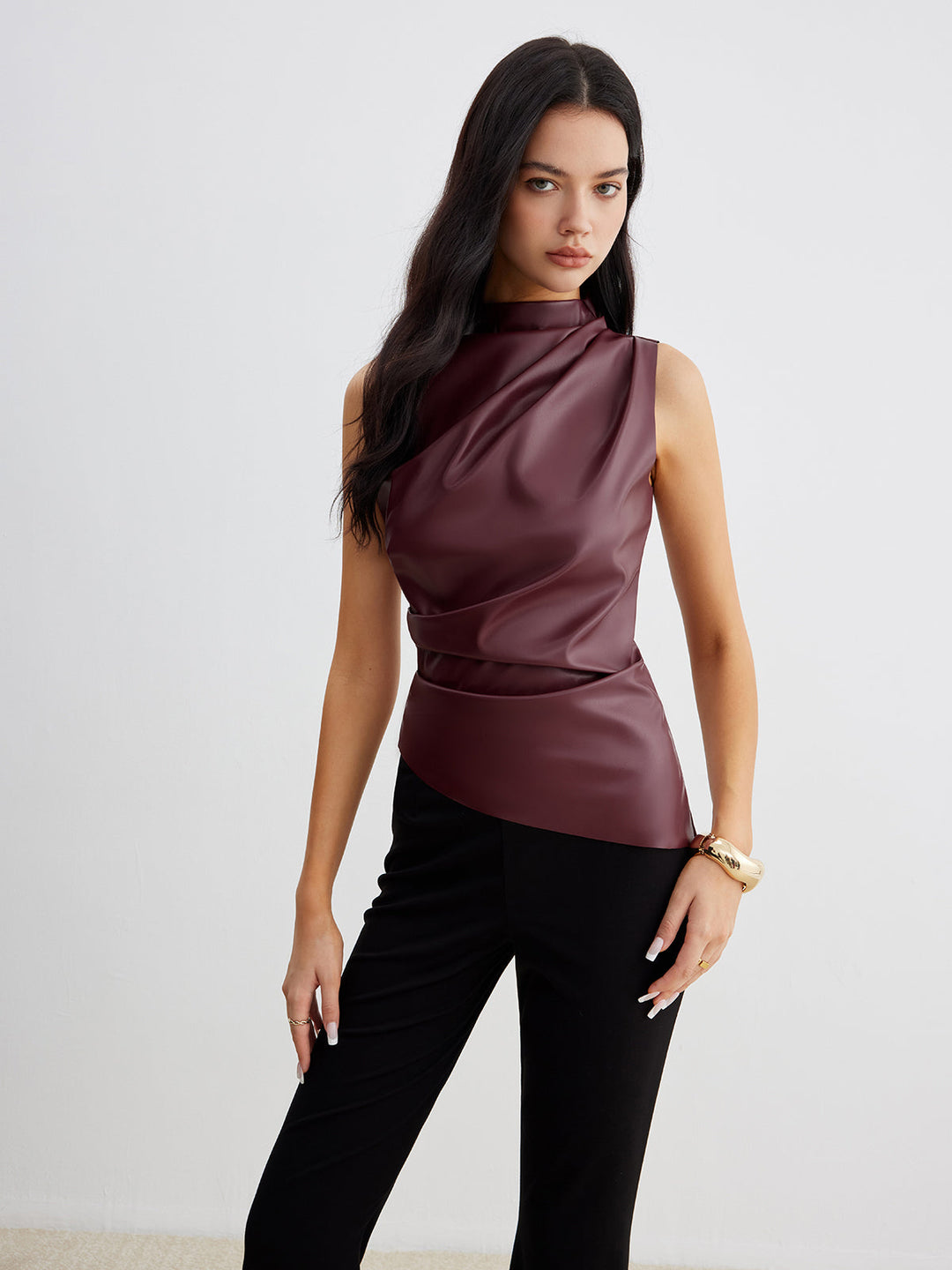 Franziska | Damen Sommer Ärmelloses Chic Top Mit Hohem Kragen