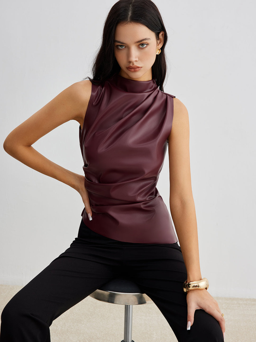Franziska | Damen Sommer Ärmelloses Chic Top Mit Hohem Kragen