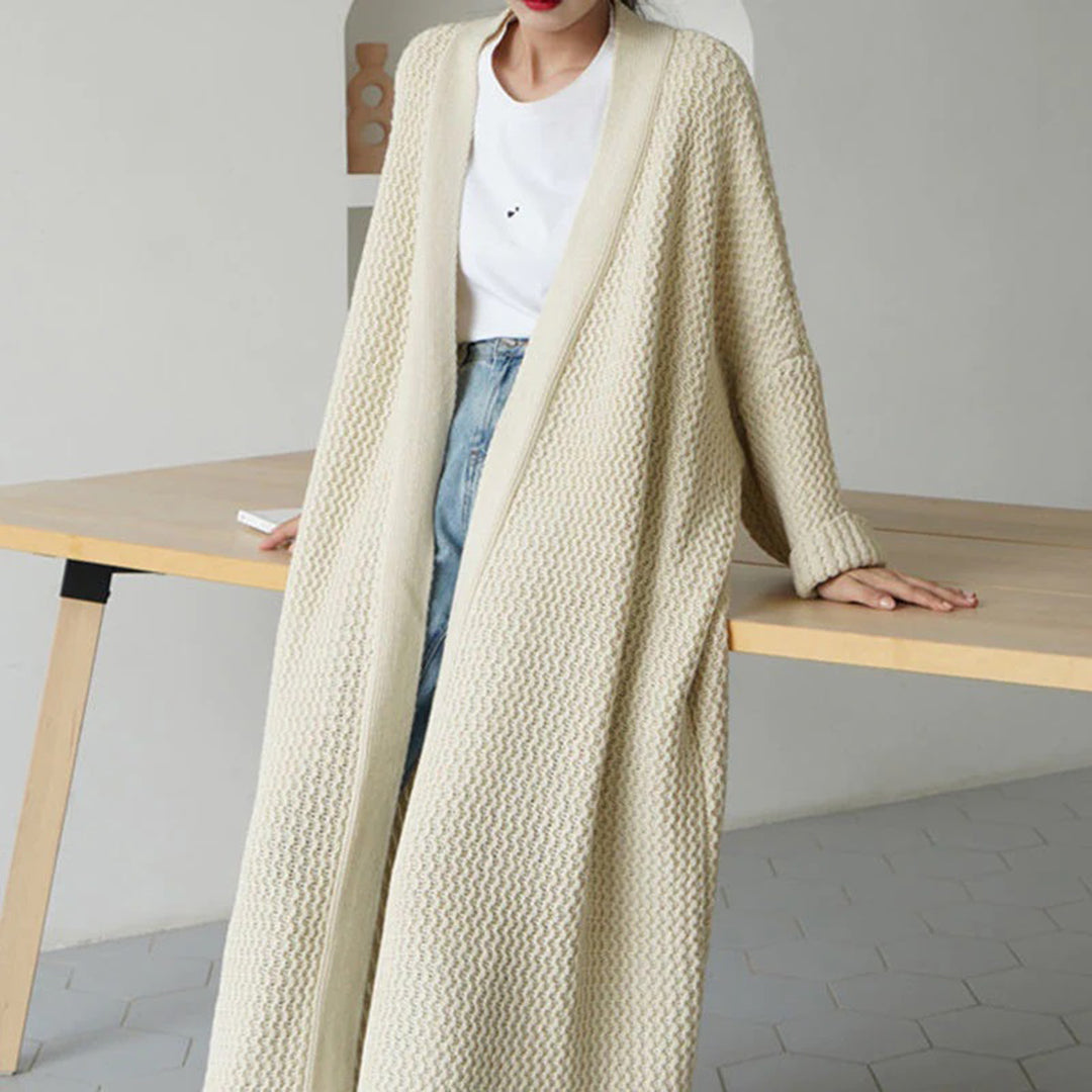 Frieda | Damen Lange Strickjacke mit offener Vorderseite