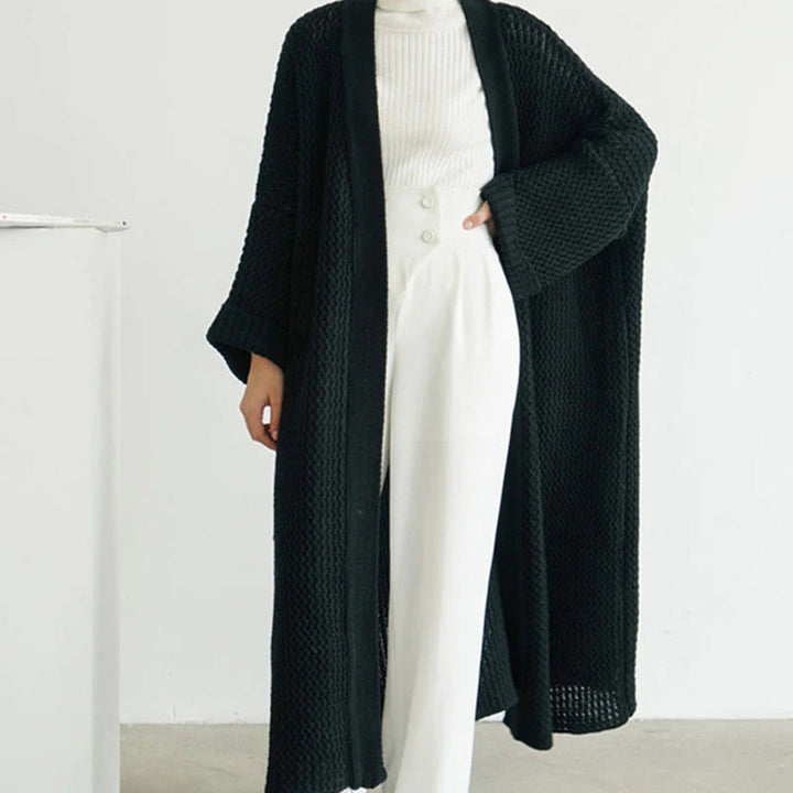 Frieda | Damen Lange Strickjacke mit offener Vorderseite