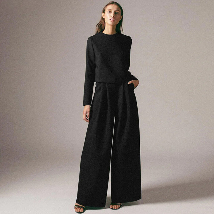Anja | Damen Hosen-Set mit langärmligem Crop-Top