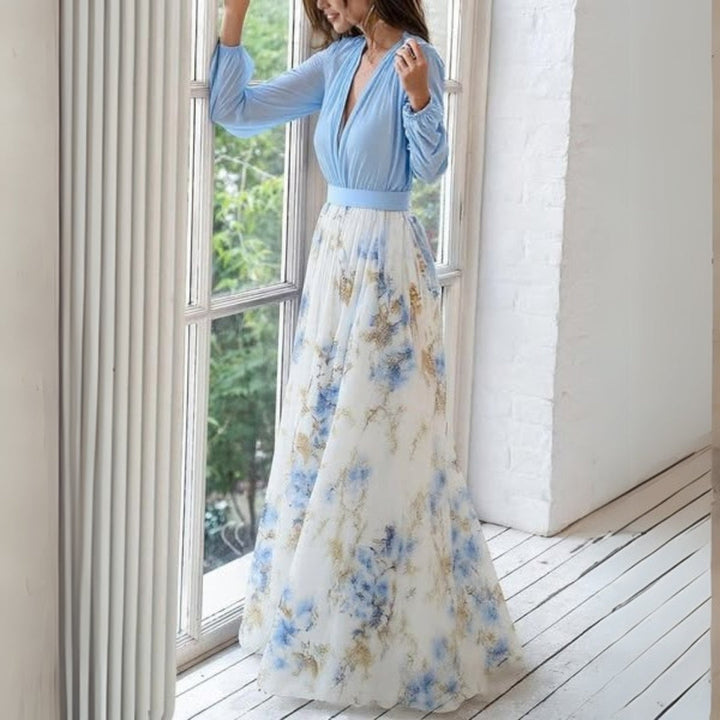 Doris | Damen Blumen V-Neck Maxi Kleid